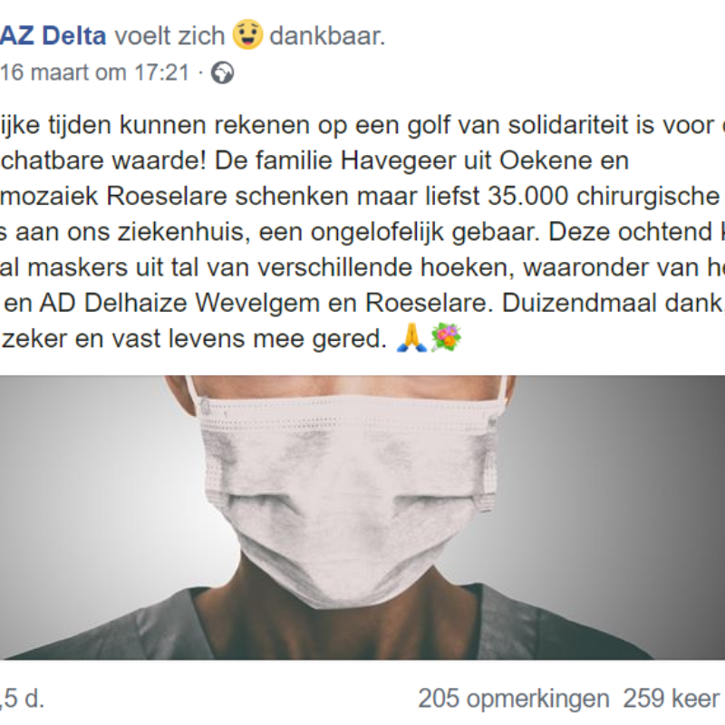 De Kruidenmozaiek schenkt 35.000 mondmaskers