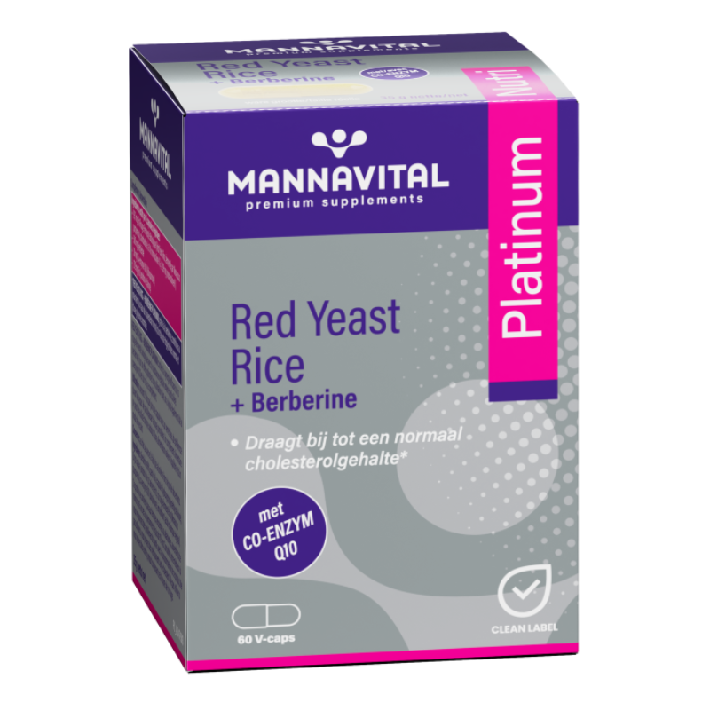 Mannavital Red Yeast Rice (Rode rijst) + Berberine Platinum + Q10 - 60 V-caps
