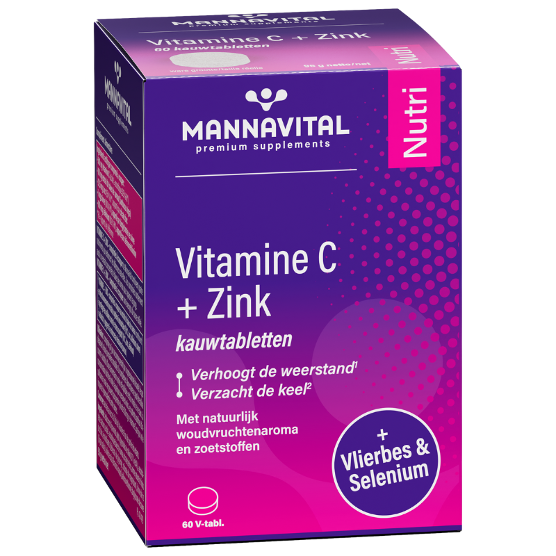 Mannavital Vitamine C + Zink kauwtabletten - 60 V-tabl