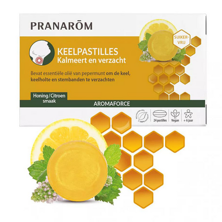 Pranarôm Aromaforce Keelpastilles honing/citroen suikervrij - 24 pastilles