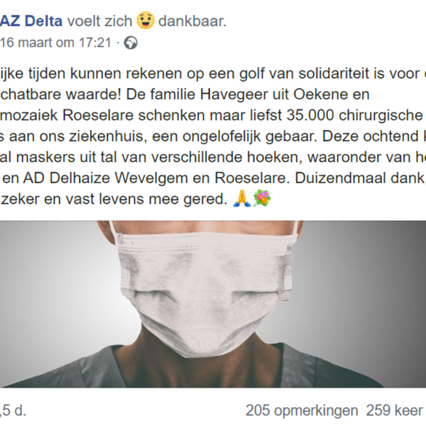 De Kruidenmozaiek schenkt 35.000 mondmaskers