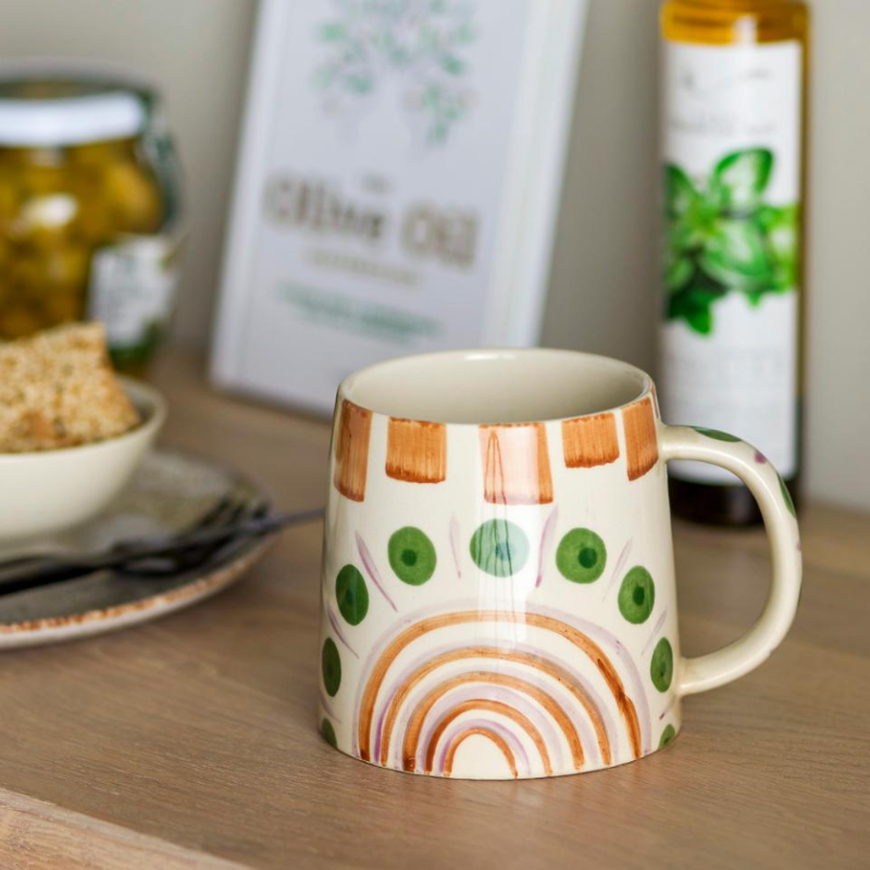 Mok met creatieve tekeningen oranje-groen