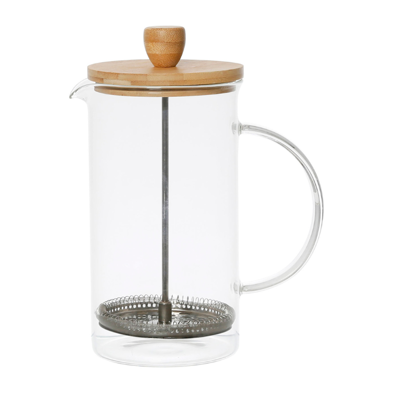 Cafetiere uit hout met glas 1L H21