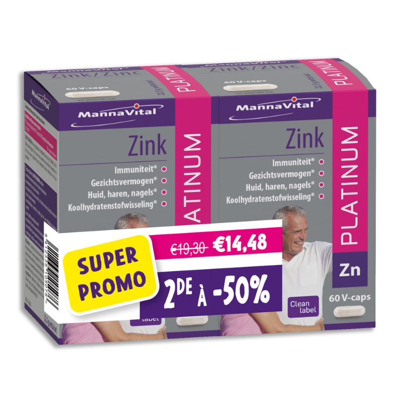 DUOPACK 2e AAN -50% Mannavital Zink Platinum - 2X 60 V-caps
