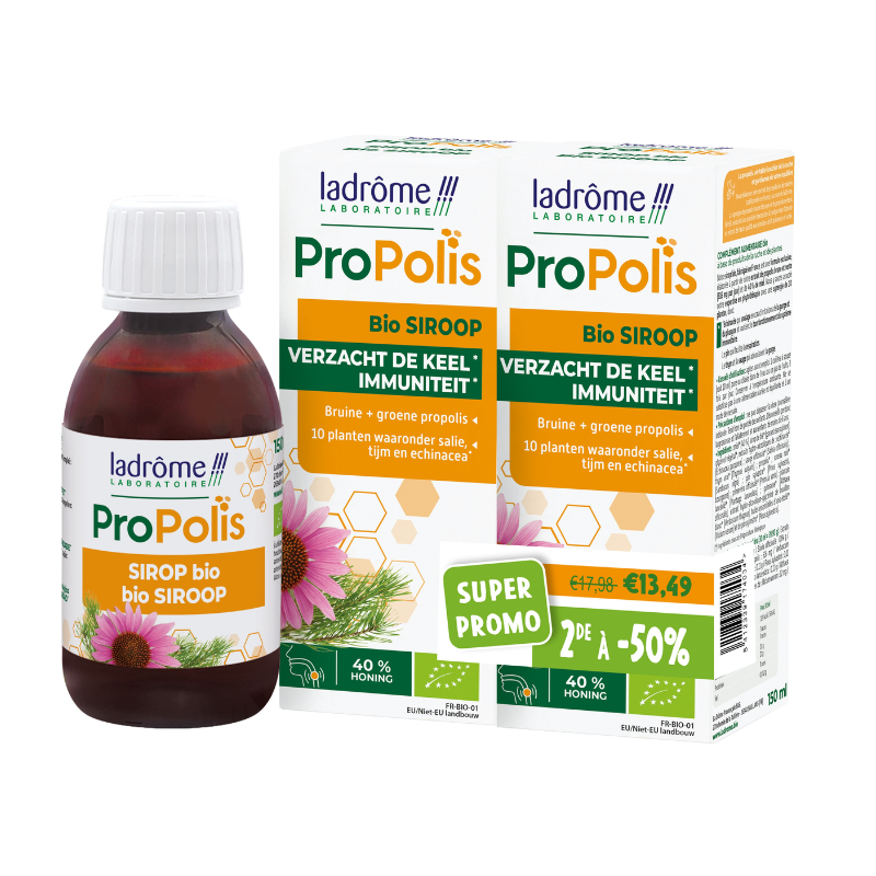 DUOPACK  2e aan -50%  Propolis Kruidenborstsiroop Ladrôme Bio  - 2x 150ml