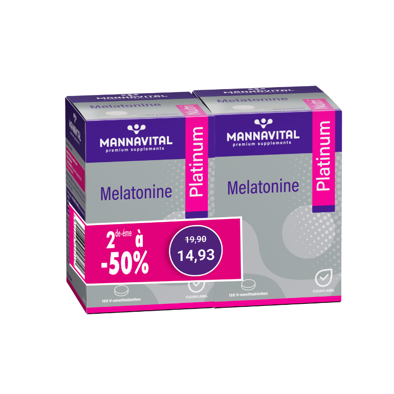 DUOPACK 2e aan -50% Melatonine Platinum - 2x120 V-tabl. Mannavital