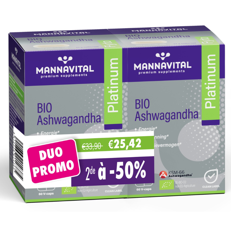 DUOPACK Mannavital Ashwagandha Platinum - 2e aan -50% - 2x 60 V-Caps
