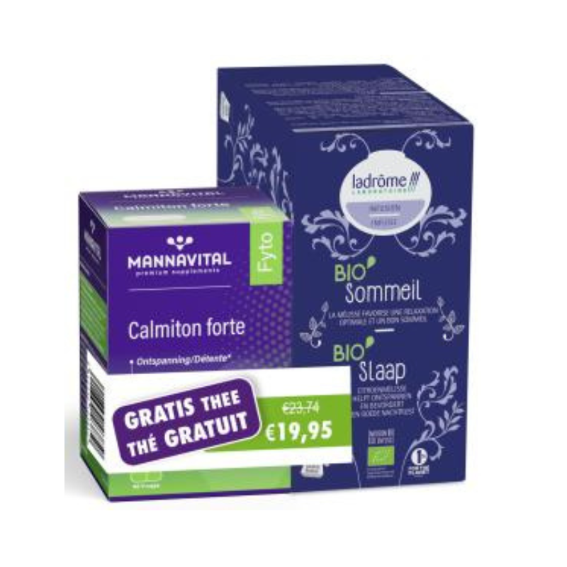 
                  
                    DUOPACK Calmiton Forte Mannavital 60V-caps + GRATIS Bio Infusie slaap Ladrôme 20 builtjes
                  
                