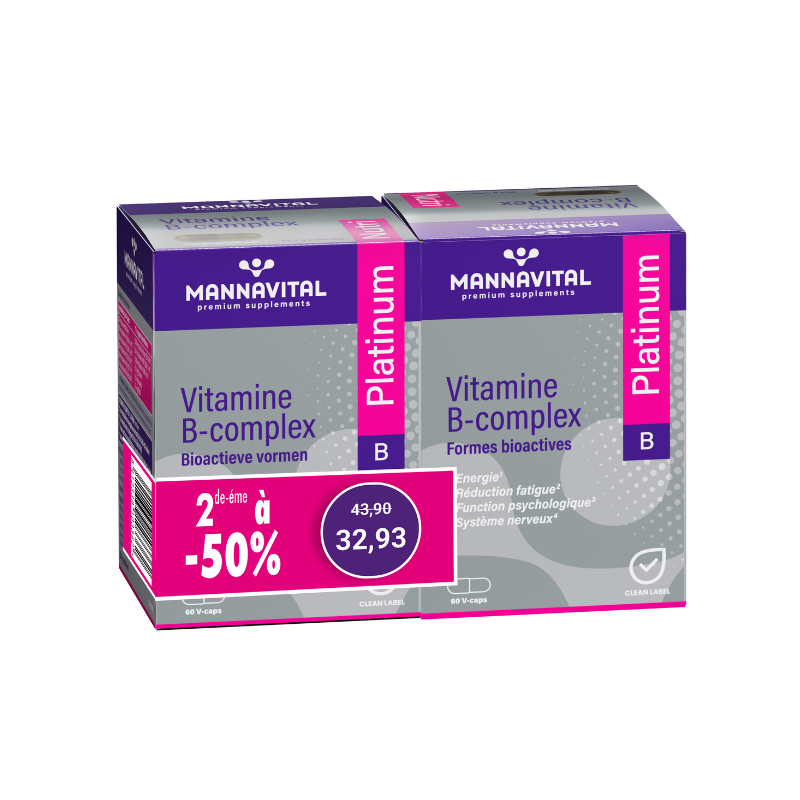 DUOPACK 2e aan -50% Vitamine B-complex Platinum Mannavital - 2x60 V-caps