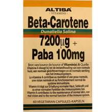 Afbeelding in Gallery-weergave laden, Altisa Beta-Carotene 7200 mcg + PABA 100 mg 60 capsules
