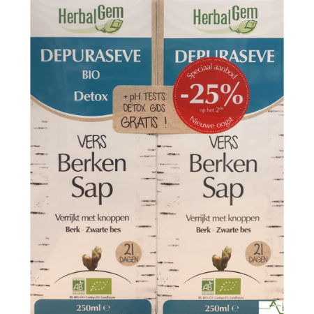 DUOPACK Herbalgem Depuraseve vers berkensap bio 2x 250ml - 2e aan -25%