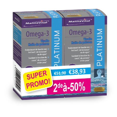 DUOPACK Mannavital Omega-3 Platinum Visolie - 2de aan -50% - 2x60 softgels