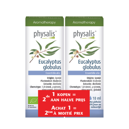 DUOPACK Physalis Eucalyptus globulus etherische olie Bio - 2x10ml- 2e aan -50%