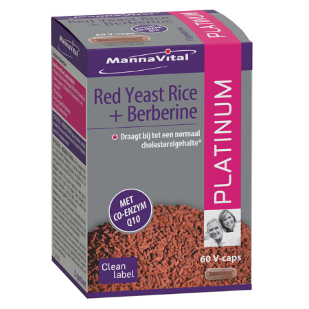 Mannavital Red Yeast Rice (Rode rijst) + Berberine Platinum + Q10 - 60 V-caps