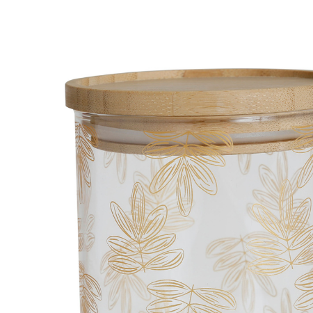 
                  
                    Voorraadpot 9,5x7cm - glas - met houten afsluitdeksel & goud gebloemde afwerking
                  
                