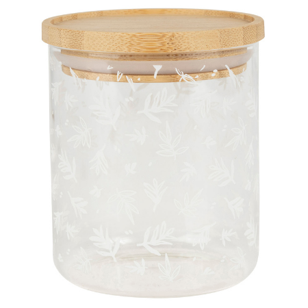 
                  
                    Voorraadpot 9x11cm - glas - met houten afsluitdeksel & wit gebloemde afwerking
                  
                
